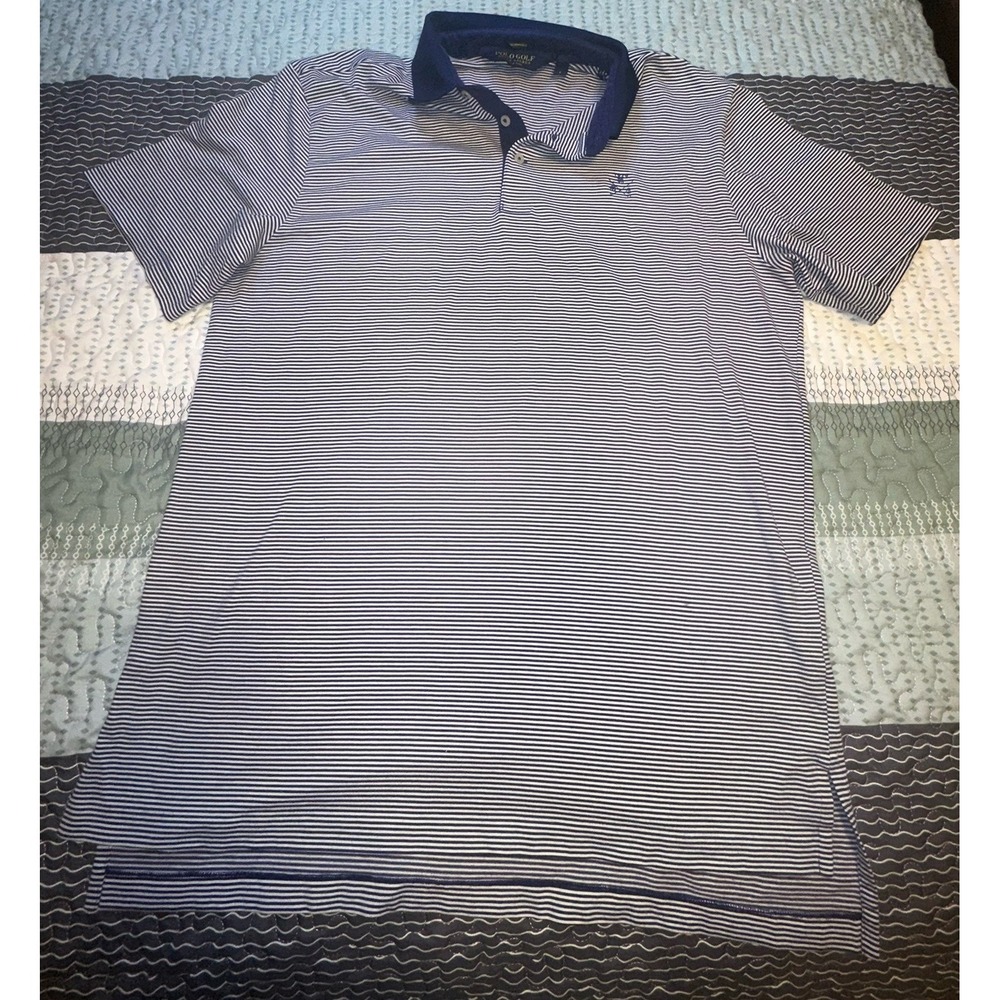 Polo Golf Ralph Lauren Men's Large Blue White Striped Pima Cotton Performance